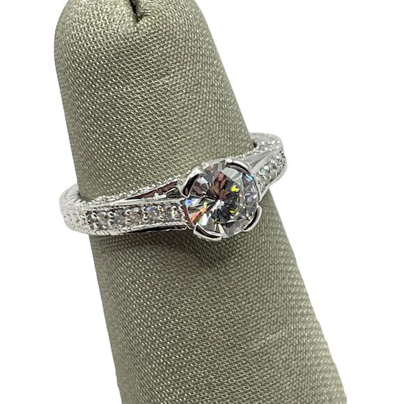 14K White Gold Half Bezel Set 1.32cttw Diamond Ring (3498) - Picture 1 of 5